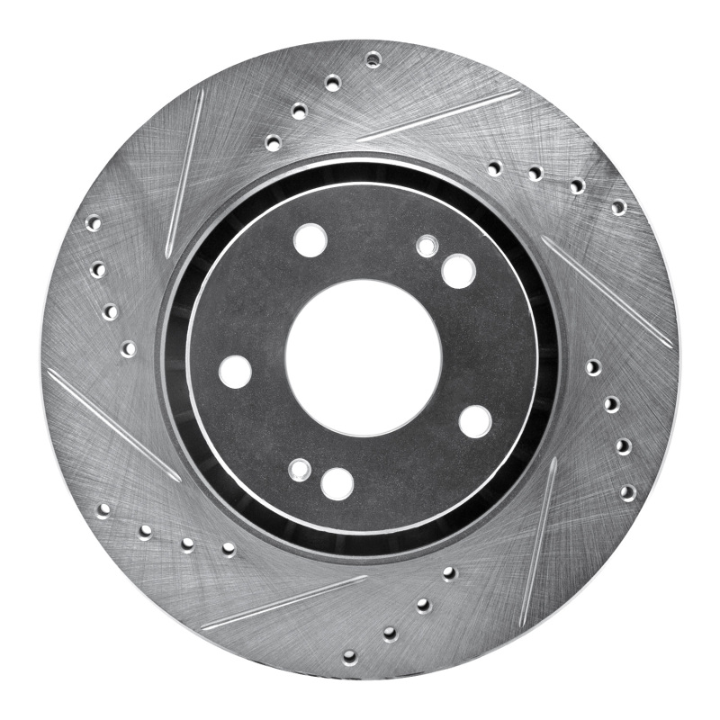 Mitsubishi Lancer Brake Rotor (1) - Front Left - R1 Concepts - Drilled & Slotted - Silver - `09-`15